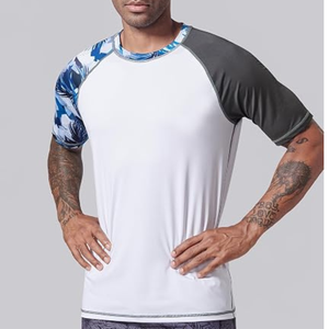 Men's <b>Raglan</b> <b>Sleeve</b> <b>T</b>-<b>Shirt</b> White Blue Floral Print - Product Image 6