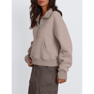 Trendy Queen Womens Pull court surdimensionné Sweatshirts Quarter Zip Pull à capuche en soie pour l'automne hiver - Product Image 2