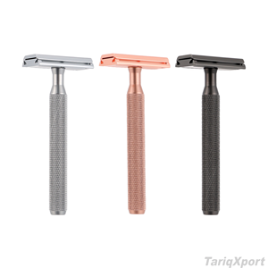 Rasoir de sécurité professionnel à double tranchant avec lame en acier inoxydable, manche en métal noir réutilisable - Product Image 4