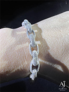 925 Sterling Silver Rhodium Gold Hip Hop Moissanite Cuban Link Bracelet Brilliant Cut Claw <b>Set</b> Unisex Chain <b>Bangle</b> for Party - Product Image 2