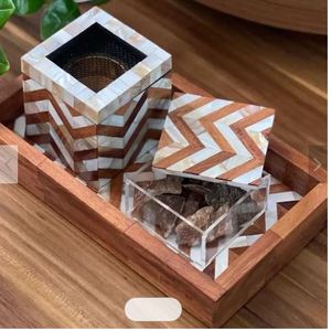 Luxury Purple Bone Inlay <b>Bakhoor</b> Burner Set with Tray Handmade Mubkhar <b>Oud</b> Incense Holder Indian Wood Handicrafts Home Decor - Product Image 5