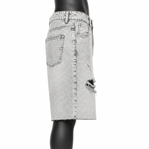 Shorts en jean gris clair déchirés et délavés pour hommes, style baggy, fabrication OEM/ODM, vente en gros, fabricant de shorts en jean streetwear - Product Image 6