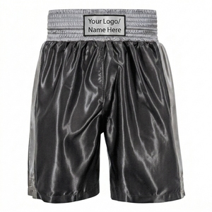 <b>Men's</b> Black Satin Boxing <b>Shorts</b> High Waist <b>Elastic</b> <b>Waistband</b> Custom Logo Front Sporty Style Breathable MMA Training <b>Shorts</b> - Product Image 4