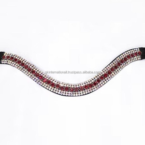 สายคาดหน้าม้าหนังแท้คุณภาพพรีเมียมขายดี ประดับคริสตัลสีแดงและสีขาวระยิบระยับห้าแถว - Product Image 3