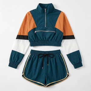 Ensemble urbain deux pièces en nylon froissé pour femme : veste courte zippée et short athlétique taille haute - Fournisseur - Product Image 3