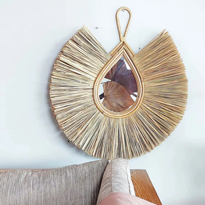 Boho Tear Drop Rattan Wall <b>Mirror</b> Handmade Natural Fiber Frame For Living Room Wall Decor For Unique And Stylish Interior Look - Product Image 1