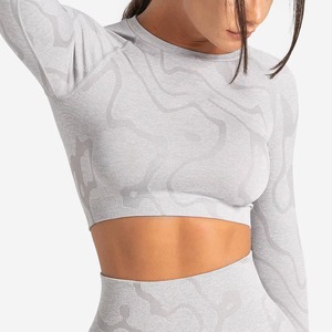 Haut court de sport pour femme de haute qualité, col rond doux, manches longues, coupe ajustée, compression, sexy, pour la gym - Product Image 6