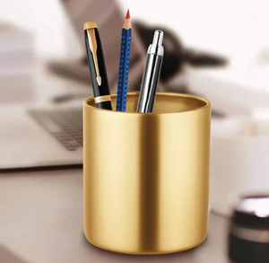 Brass Pen Holder Jar Stationery Storage Holder Brass Color Makeup <b>Brush</b> Storage Bucket Pen Holder - Product Image 3