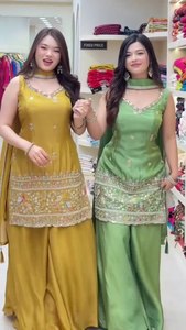 ชุดส่าหรีผ้าไหมสีทองแบบดั้งเดิมสำหรับผู้หญิง พร้อมผ้าคลุมไหล่ปักลาย สำหรับงานแต่งงาน สไตล์อินเดีย-ปากีสถาน ทรงหลวม ยาวคลุมเท้า - Product Image 2
