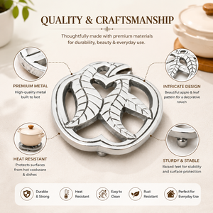 Apple Metal Trivet | Heat Resistant Hot Pot <b>Stand</b> Table Protector | Decorative Kitchen Dining Cookware Holder Home Countertop - Product Image 3