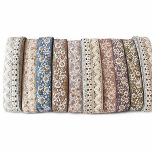 Cinta de encaje de voile bordada floral de 1 pulgada de alta calidad, ribete festoneado vintage ecológico para prendas al por mayor - Product Image 1