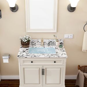 Top per Mobile Bagno in Marmo Artificiale 31x22 Pollici con 1 Lavabo in Ceramica Pre-Forato da Incasso e Paraschizzi - Product Image 3