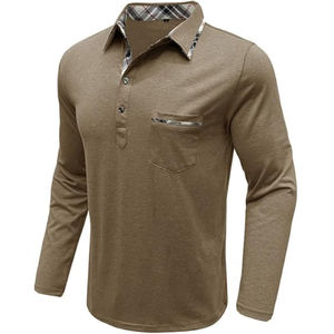 Polo de Manga Larga para Hombre – Camiseta Casual de Algodón con Botones y Bolsillo, Elegante Top de Golf - Product Image 3