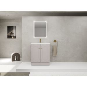Mobile bagno freestanding da 30 pollici con lavabo in resina bianca e 2 ante con chiusura ammortizzata, facile da montare (KD) - Product Image 3