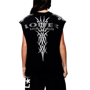 Camiseta sin mangas negra oversize para mujer, top gráfico estilo streetwear, algodón, corte holgado informal, moda de verano, OEM, marca privada - Product Image 2