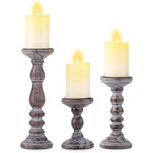 Handcrafted Vintage Wooden Candle Stand <b>Set</b> Shabby Chic Distressed Pillar Holders for Home Decor Mantel Candle PIllar Decoration - Product Image 1