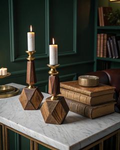 Solid Mango Wood Candle Stand Modern Decorative Candle <b>Holder</b> for Dining Table Living Room Home Interior Decor - Product Image 2