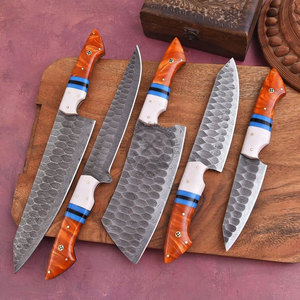 New Brand Handmade <b>Sharp</b> Chef <b>Knives</b> Full Tang Damascus Steel 5-Piece <b>Kitchen</b> <b>Knife</b> Set BBQ Outdoor Ambidextrous Turquoise G10 - Product Image 4