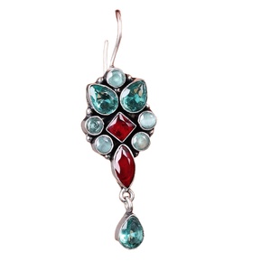 Oxidized <b>Silver</b> Multi Stone <b>Dangle</b> <b>Earrings</b> Wholesale Bulk | Handmade Indian Ethnic Jewelry Supplier | Boho <b>Earrings</b> Manufacture - Product Image 1