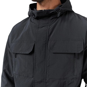 Chaqueta Cortavientos Anorak Impermeable Negra con Efecto Arrugado, Chaqueta Cortavientos Informal de Color Sólido para Hombre, Tallas Grandes - Product Image 5