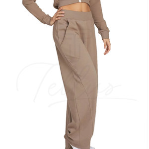 Custom Loose Stylish Trendy Flare Sweatpants Women Straight Wide Leg Full Length Sweatpants Joggers Side Panel <b>Pants</b> OEM - Product Image 2