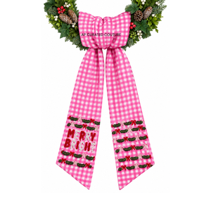 Wholesale Christmas Gingham Wreath Sash Monogram Embroidered Scalloped Trim Handmade Festive Door Wreath Bow Decoration swags - Product Image 1
