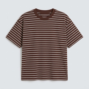 T-Shirt in Jersey di Cotone a Righe Personalizzata, Produzione OEM ODM, Etichetta Privata, Collo Tondo, Casual, Alta Qualità - Product Image 3