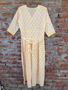 ชุดเดรสแม็กซี่ผ้าฝ้ายอินเดียพิมพ์ลายด้วยมือ คอวี แขนยาว ปักลายดอกไม้ สำหรับผู้หญิง - Product Image 3