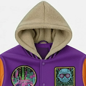 Produit le plus vendu, veste varsity à capuche pour homme, style streetwear, design avec patch brodé, veste varsity pour homme, style streetwear - Product Image 5