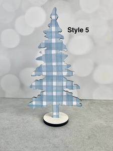 Wooden Christmas <b>Tree</b> Set Blue White Snowflake Pattern Tabletop Decor <b>Indoor</b> Holiday Display Pine Shape MDF Craft <b>Trees</b> - Product Image 3