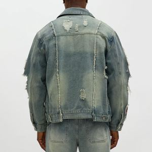 Ensemble décontracté d'hiver pour homme en denim brut respirant et personnalisé : veste épaisse délavée et jean à jambe large - Product Image 2