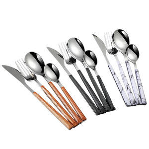 Ensemble d'ustensiles de table en acier inoxydable avec têtes polies miroir et manches imitation bois, fourchette à salade, petite fourchette pour manger des salades - Product Image 1