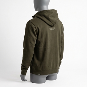 Sweat-shirt à capuche zippé intégral en polaire kaki olive avec double poche frontale fendue et cordon de serrage réglable - Product Image 4