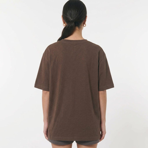 T-shirt oversize pour femme, col en V, en coton marron, coupe ample minimaliste, manches courtes, couleur unie - Product Image 3