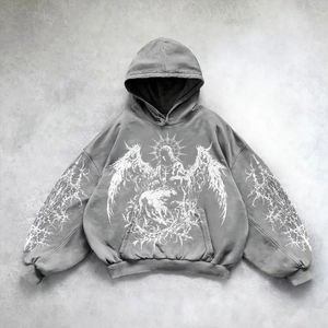 Custom Luxury Oversized Baggy Hoodie for <b>Men</b> <b>Black</b> Washed Embroidered Design Acid Wash Distress Heavyweight 100% Cotton <b>Fleece</b> - Product Image 6