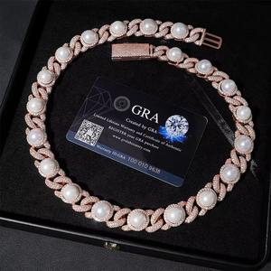 CONCEPTION 925 Sterling Silver 15mm Moissanite Pearl Cuban Necklace for Unisex Hiphop Jewelry <b>Iced</b> <b>Out</b> <b>Chain</b> Necklace Gift - Product Image 3