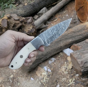 Custom Handmade Damascus Steel Hunting Knife with <b>Drop</b> Point Straight Edge and bone Handle - Product Image 2