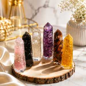 Natural Crystal <b>Orgonite</b> Healing Tower Energy Generator Point Chakra Meditation Reiki Home Decor Pendant Set - Product Image 4