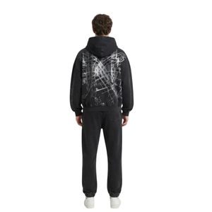 Conjunto de Sudadera con Capucha y Pantalones Deportivos de Forro Polar para Hombre, Diseño Personalizado en Blanco y Negro, Estilo Artístico Urbano, Corte Holgado - Product Image 2