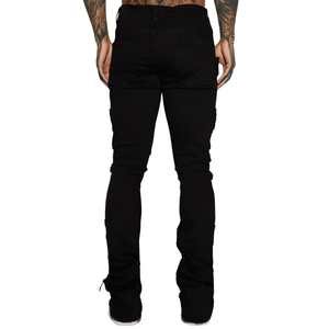 Jean en denim noir déchiré pour homme, coupe slim, décontracté, style streetwear vintage, détails déchirés, cinq poches, en coton - Product Image 2