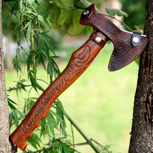 Hacha de doble cabeza de Damasco, de acero con patrón de lujo, hecha a mano, herramienta para exteriores, camping, caza y carpintería. - Product Image 3