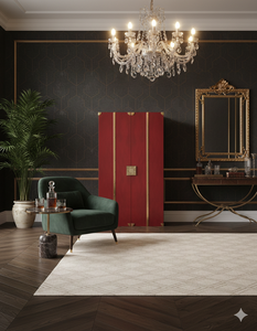 CASA DEL VINO Meuble bar haut de gamme avec revêtement en cuir personnalisé et design à points diamant - Product Image 2