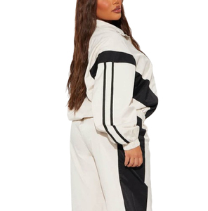 Conjunto Deportivo para Mujer, Tallas Grandes, Blanco y Negro con Bloques de Color, Manga Larga, Cuello Camisero, Cierre con Cordón, Corte Holgado, Ropa Casual - Product Image 2