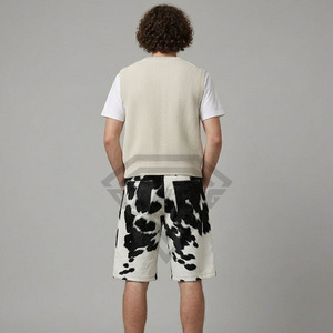 Custom High Quality Mens Casual Streetwear Outfit Beige Knit <b>Sweater</b> Vest And Fashionable Cow Print Furry Shorts Summer <b>Set</b> 2026 - Product Image 3