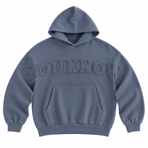Sweat-shirt à capuche en tricot uni surdimensionné avec lettrage ton sur ton rose ou bleu ardoise, coupe décontractée, personnalisable OEM/ODM - Product Image 3