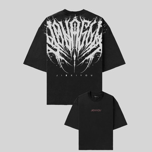 T-shirt noir à manches courtes pour homme, style punk streetwear, col rond, coupe classique, 100% coton, tissu tricoté respirant, logo sur le devant - Product Image 2