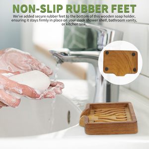 Support à Savon Professionnel en Bois (Lot de 2) – Porte-Savon Naturel en Bois avec Bec de Drainage à Séchage Rapide et Acier Inoxydable - Product Image 6