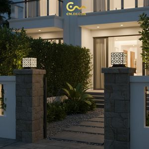 Maze Pattern LED Pier Mount <b>Pillar</b> <b>Light</b> Vietnam CM Decor Outdoor Villa Garden Black E27 IP65 Steel Fence Lamp AC 220V (±10%) - Product Image 2