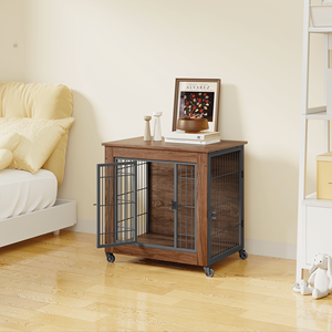 27.2\" Heavy Duty Wooden Pet Cage <b>Dog</b> Crate Furniture with 2 Doors and Wheels Small Indoor Kennel End <b>Table</b> Dou for <b>Dogs</b> - Product Image 2