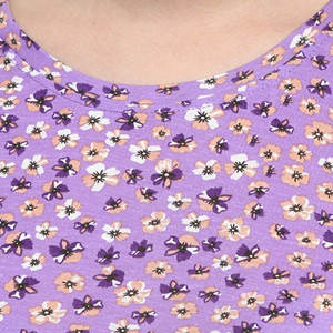 T-shirt à manches courtes pour femme, imprimé floral violet, respirant, 100% coton, haut décontracté pour le printemps - Product Image 6
